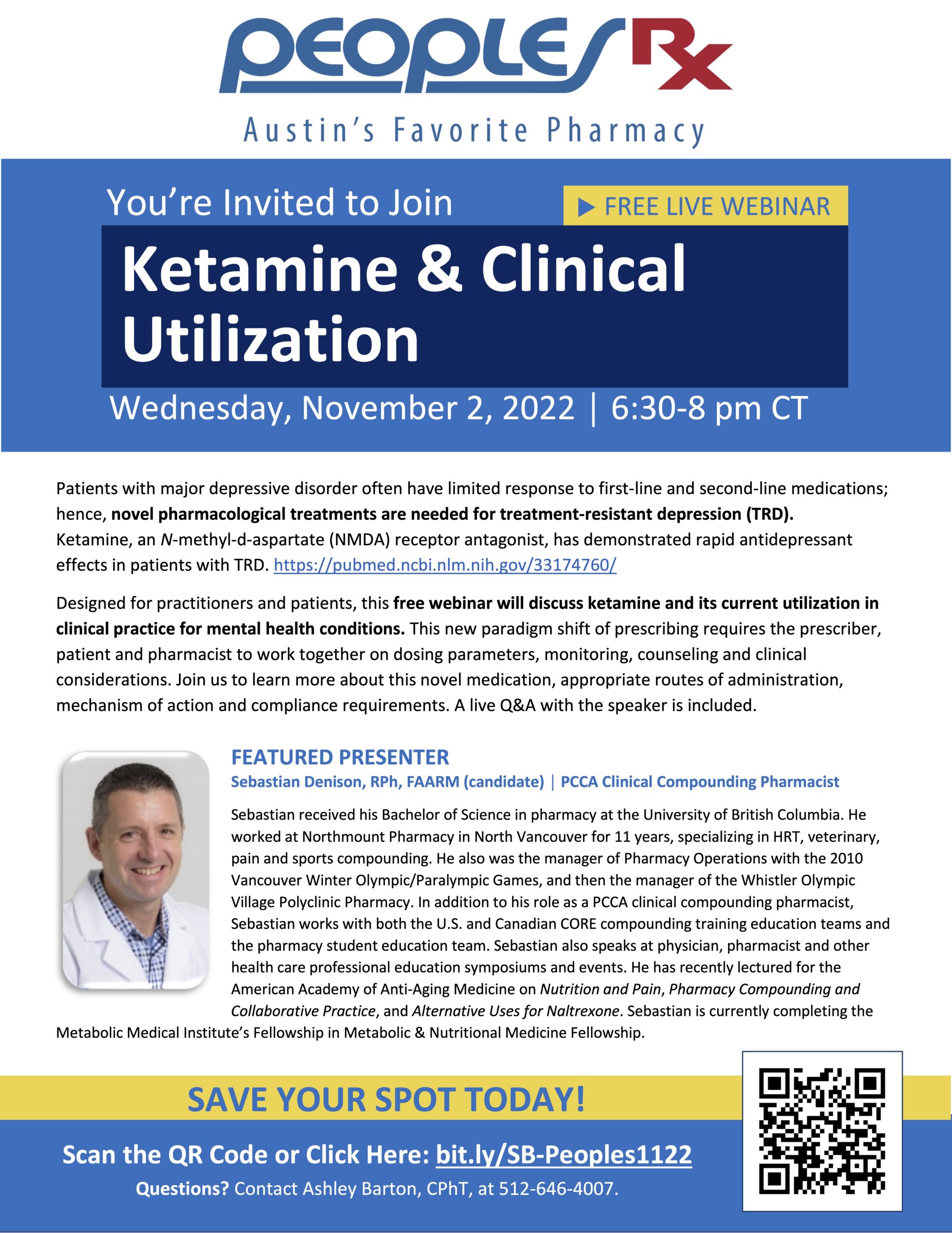 informational flyer on ketamine webinar